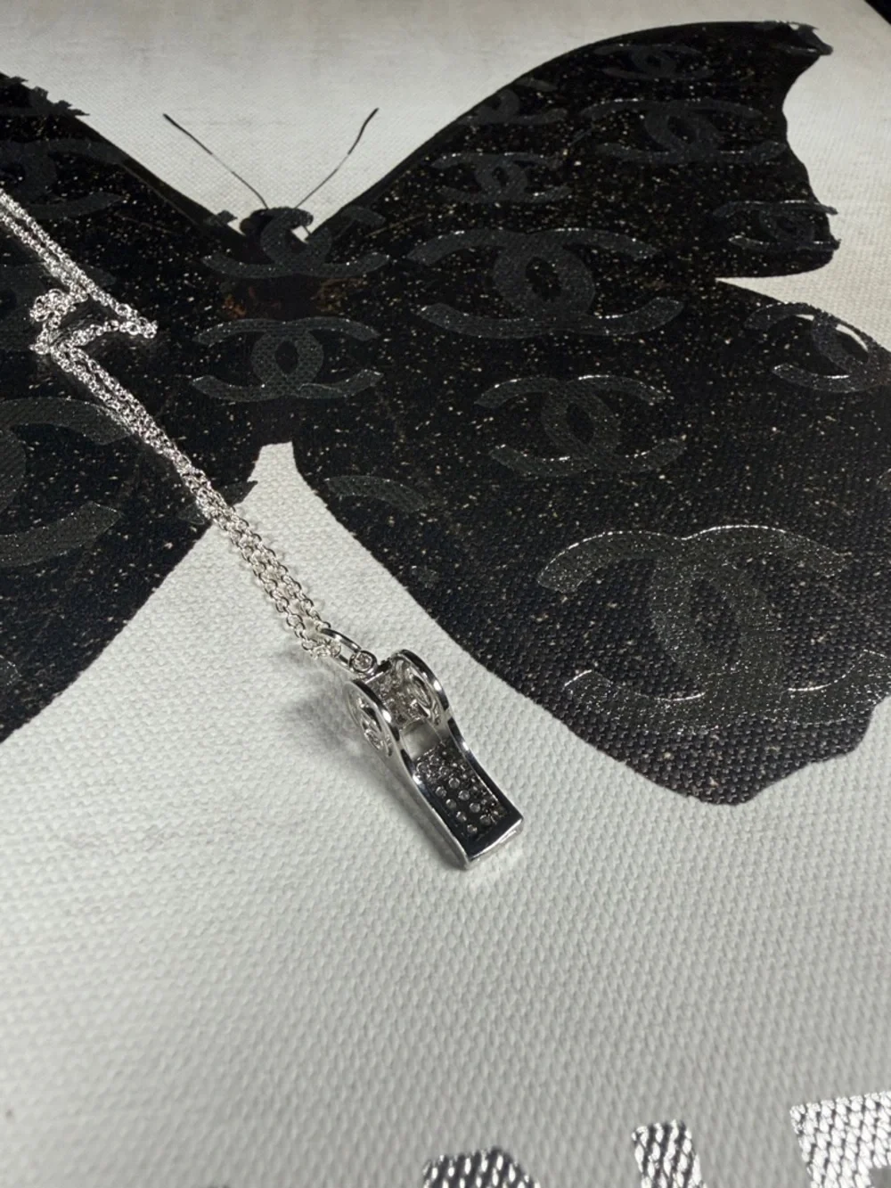 Super Unique Upcycled CC Whistle Rhinestone Charm on 18” 925 Chain - Picture 5 of 7